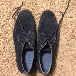 Blue suede Hush Puppies Men's loafers.